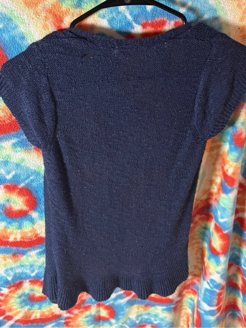 Justice Navy Short-Sleeve Open Knit Cardigan